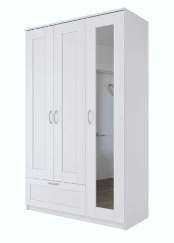 Шкаф трехдверный Сириус с зеркалом и 1 ящиком белый в Мичуринском - michurinskij.mebel54.com | фото